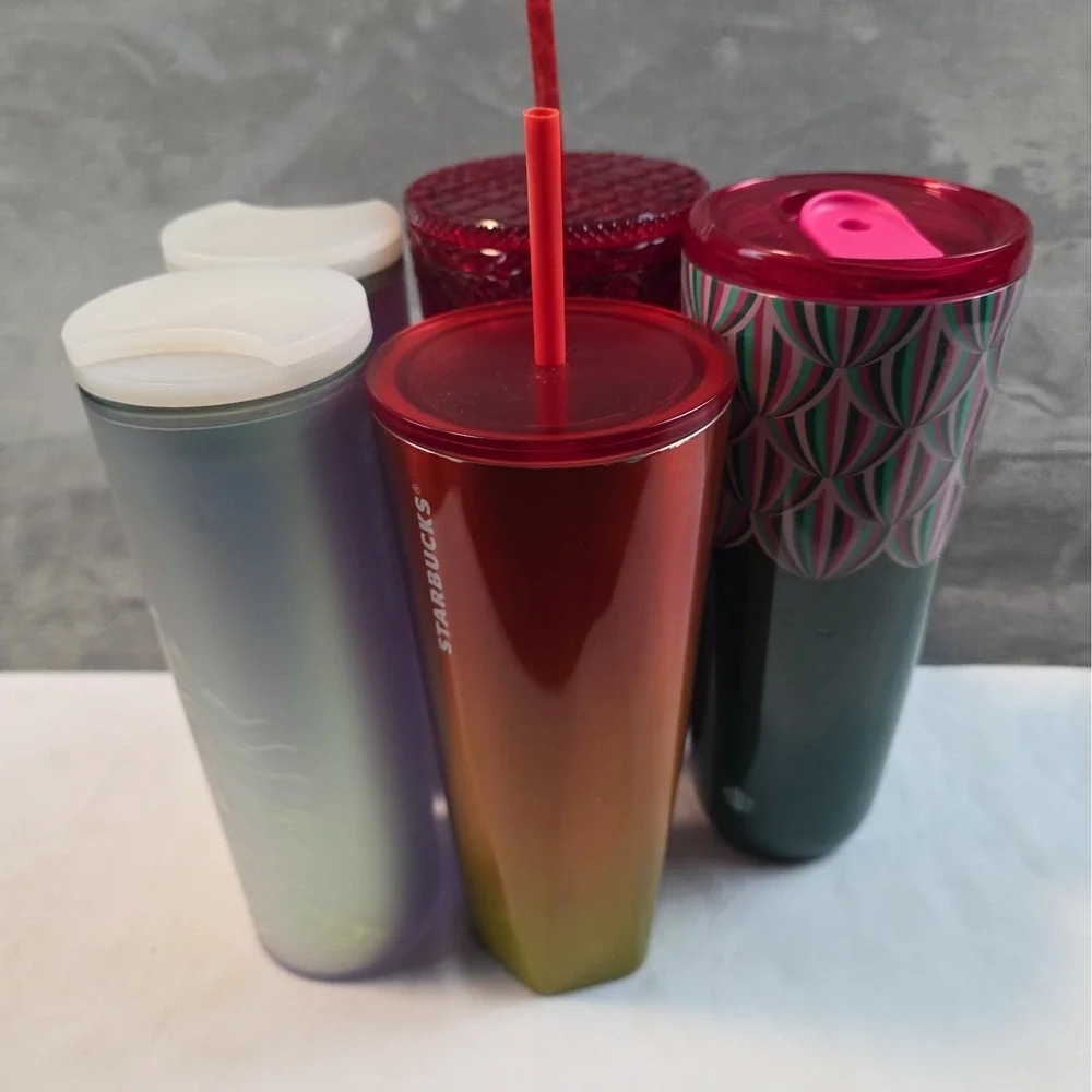Starbucks Tumbler Lot 5 Cups 2 Vacuum 3 Straw Please See Photos
